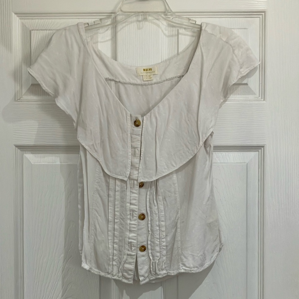 Anthropologie Maeve White Button-Down Women's Top with Flutter sleeves